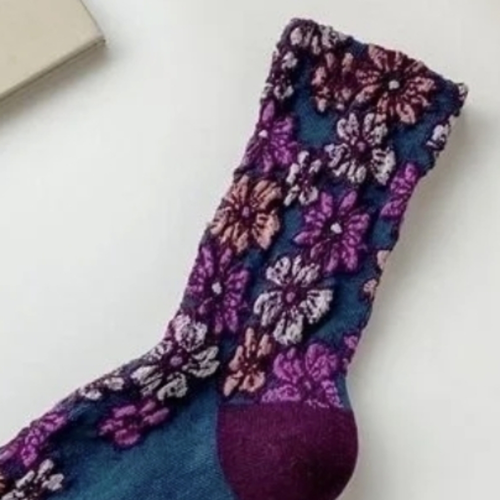 Floral Patterned Teal & Purple Sock - Picture 2 of 4